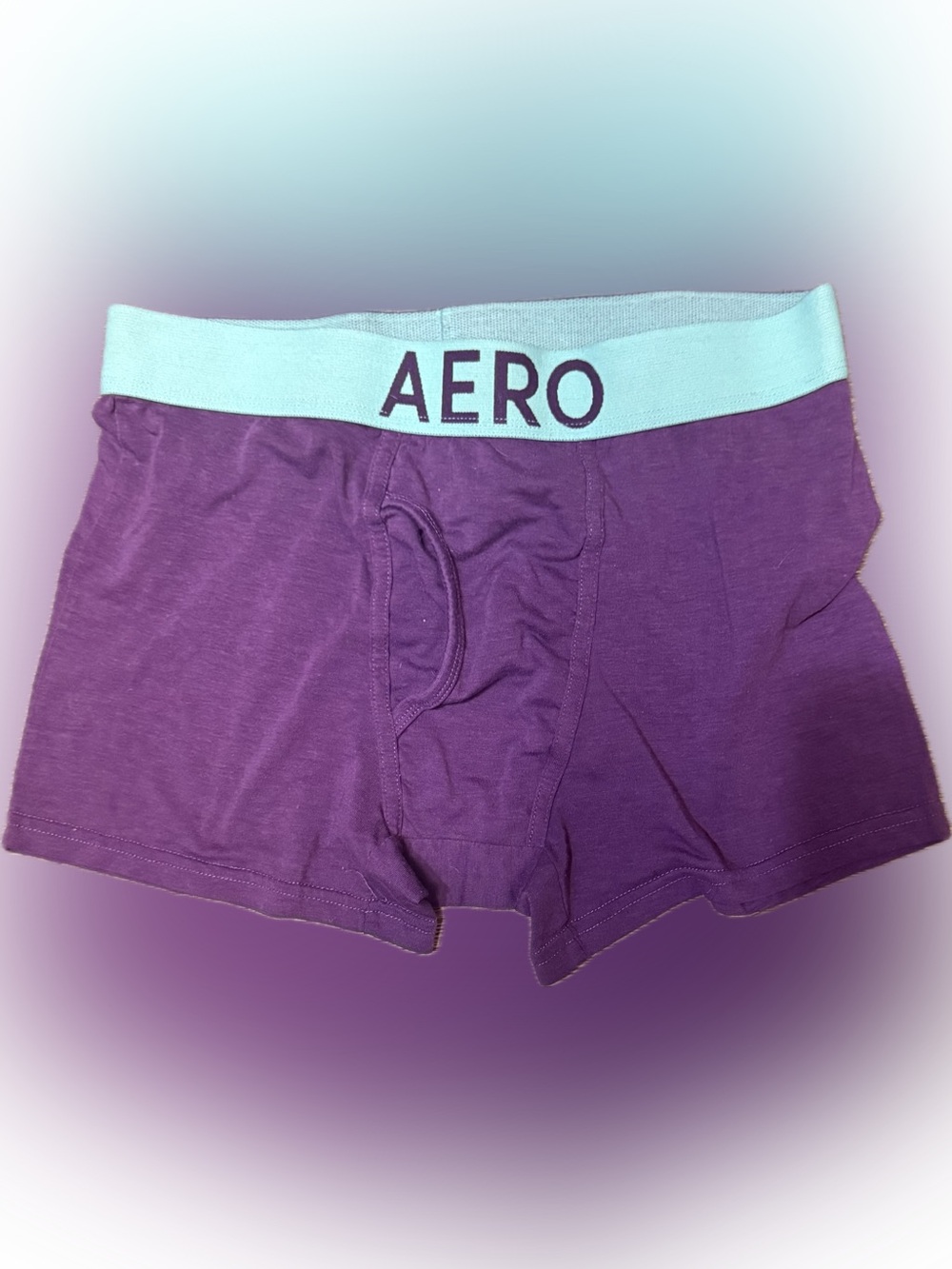 Aero Men's Purple Boxer Briefs with Light Blue Waistband | Sz L